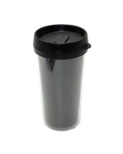 Hermetic cup of coffee, polystyrene, transparent/black, 8x17.5 cm