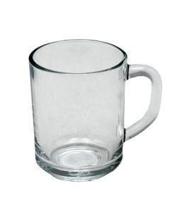 Gotë me dorezë, qelq, transparente, 250 cc, Ø7 xH9 cm