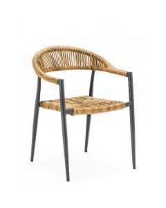 Praha armchair, aluminium structure/PE twist wicker, brown, 56x60xH78 cm