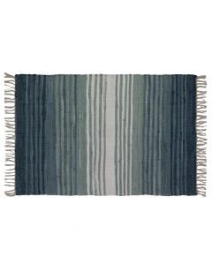 Cotton rug with fringe, white / blue, 60 x 90 cm
