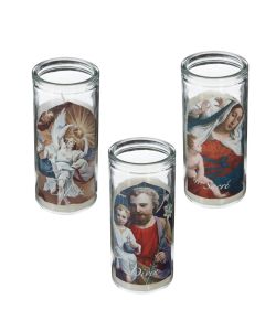 Scented candle with glass holder, motifs Christmas, floral scent, white