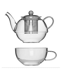 Teapot, glass+stainless steel, clear, pot: 60cl; cup: 40cl