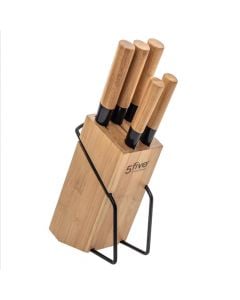 Knives stand, for 5 pcs, bamboo+metal, natural
