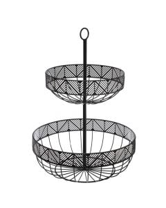 Basket, 2 levels, metal, black, ø30 xH42 cm