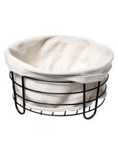 Basket, metal+textile, black/beige, dia.25 xH10 cm