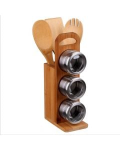 Kitchen tools + holder, bamboo+stainless steel, natural, h27 cm