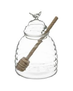 Honey jar, glass+wooden, clear, ø10 xH14 cm