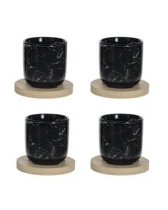 Cup + saucers, set of 4 pcs, black, 13 cl