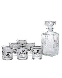 Shishe whisky dhe 6 gota, qelq, transparente, shishja (h23cm): 940 ml; gota (8cm): 220 ml
