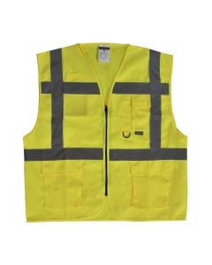 Annunciator striped vest with pockets, polyester, yellow, XXL