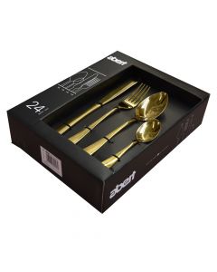 Cutlery set, stainless steel, golden, 24 pcs