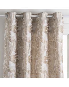 Curtains with rings, beige with flowers