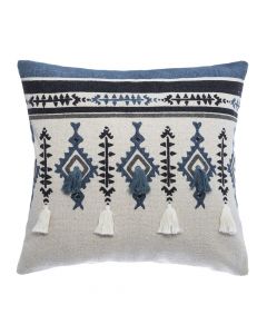 Ethnic decorative pillow cover, blue / gray, cotton, 40 x 40 cm