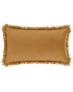 Fringe decorative pillow, ocher color, cotton + polyester, 50 x 12 x 30 cm