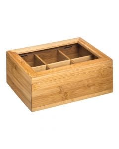 Tea box, 6 places, bamboo, natural, 22x16xH8.7 cm