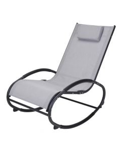 Rocking chair with cushion, metal construction + polyester, gray, 62 x 114 x 52 cm