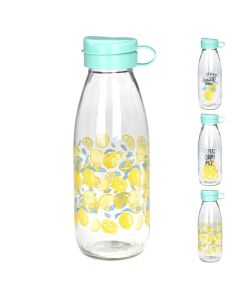 Bottle, lemon design, glass, colorful, Ø7 xH20 cm, 500 ml