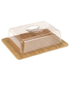 Cheese holder with cover, bamboo, clear, 21.5x16xH6.5 cm