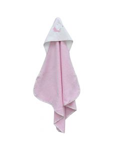 Baby towel, 75x75 cm, 100% cotton, pink with white hood