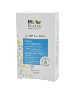 Xhel për pastrimin e fytyrës, me efekt purifikues, DermaSebum™, Bio Balance, plastikë, 250 ml, e bardhë dhe e kaltër, 1 copë
