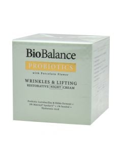 Krem rigjenerues për trajtimin e lëkurës gjatë natës, Wrinkles & Lifting, Probiotics, Bio Balance, qelq, 50 ml, e gjelbër pastel, 1 copë