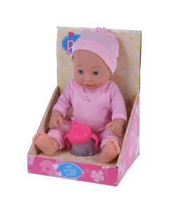 Toy set for kids, with a baby doll and baby bottle, Babies, plastic and synthetic polyester, 26 cm, pink