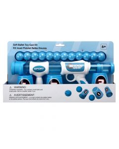 Shooting toy gun set for kids, Miniso, plastic and rubber, 43.5x32x27 cm, white and blue, 1 pieces