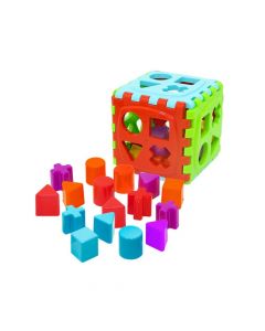 Shape sorter cube puzzle for kids, plastic, 13.5x13.5x13.5 cm, miscellaneous, 22 pieces