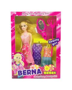Doll with accessories toy set for kids, Berna, Beauty Girl, plastic and synthetic polyester, 5.5x24x32.5 cm, miscellaneous, 5 pieces