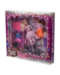 Doll with accessories toy set for kids, Sibel, Fashion Time, plastic and synthetic polyester, 6x23x32.5 cm, miscellaneous, 12 pieces