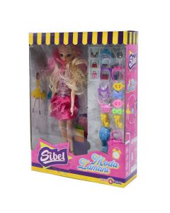Set kukull me aksesorë për fëmijë, Sibel, This Is My Style, plastikë dhe poliestër sintetike, 7.5x46x42 cm, mikse, 12 copë