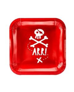 Pjatë, "Pirates", 20x20 cm, karton, kuqe, 6 copë, 1 pako