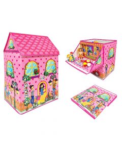 Sënduk i palosshëm për lodra, në formë shtëpie kukullash, Princess, karton, tekstil dhe PVC, 34x44x65 cm, rozë, 1 copë