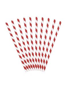 Paper straws, iridescent, karton, 19.5 cm. red-white, 10 pieces