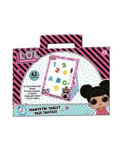 Magnetic drawing board for children, L.O.L Surprise, plastic and aluminum, 35.5x30x1.5 cm, pink, 62 pieces