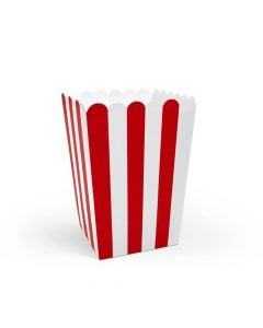 Popcorn box, 7x7x12.5 cm, white-red, 6 pieces