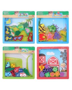 Wooden toy set with different shapes, Marionette, wood, 24x24x1.8 cm, assorted, 10 pieces
