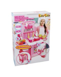 Toy kitchen with accessories set for kids, Eddy Toys, plastic, 41x46.5x58.5 cm, pink, 1 piece