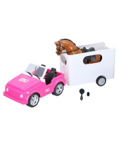 Set makinë lodër me trailer për kuaj, Eddy Toys, plastikë, 61x15x28 cm, rozë, 1 copë