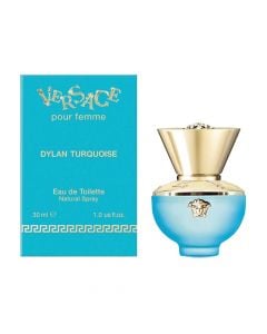 Eau de toilette (EDT) për femra, Dylan Turquoise, Versace, qelq, 30 ml, gurkali dhe gold, 1 copë