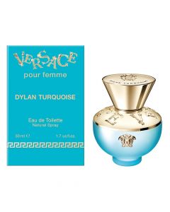 Eau de toilette (EDT) për femra, Dylan Turquoise, Versace, qelq, 50 ml, gurkali dhe gold, 1 copë