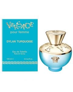 Eau de toilette (EDT) për femra, Dylan Turquoise, Versace, qelq, 100 ml, gurkali dhe gold, 1 copë