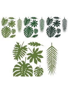 Leaf decorations, "Aloha", with 7 different types of leaves, in 3 colors of green, 1 pack