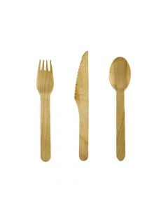 Wooden cutlery woodland, 6 spoons, 6 forks and 6 knives, natyral, 16 cm, 18 pieces