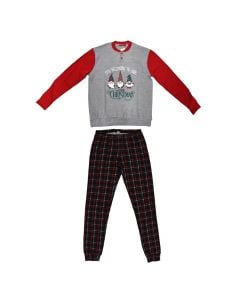 Christmas pajamas for boys, Nottingham, polyester and cotton, L/5, gray and red, 1 pair
