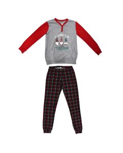 Christmas pajamas for girls, Nottingham, polyester and cotton, S/2, gray and red, 1 pair