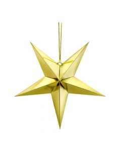 Paper star, five point, mirror paper, gold, 45 cm, 1 piece