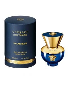Eau de parfum (EDP) për femra, Dylan Blue, Versace, qelq, 30 ml, blu dhe gold, 1 copë