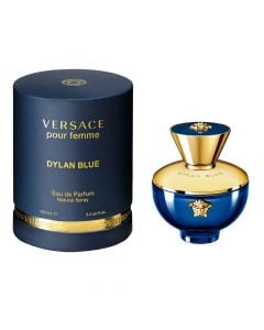 Eau de parfum (EDP) për femra, Dylan Blue, Versace, qelq, 100 ml, blu dhe gold, 1 copë