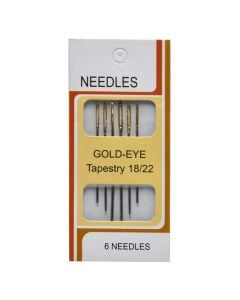 Hand sewing needles, metal, 18/22, gold, 6 pieces